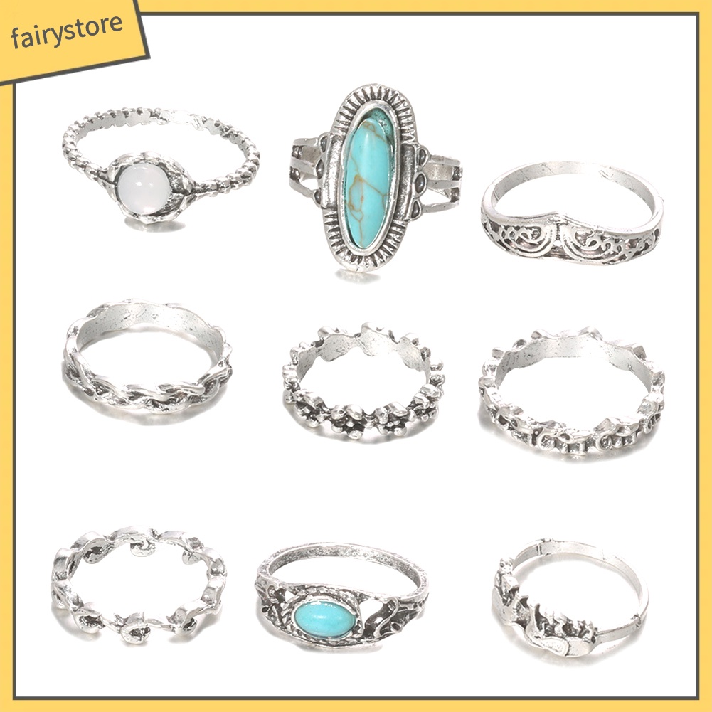 Set 9 nhẫn đeo tay phong cách bohemian thời trang cho nữ