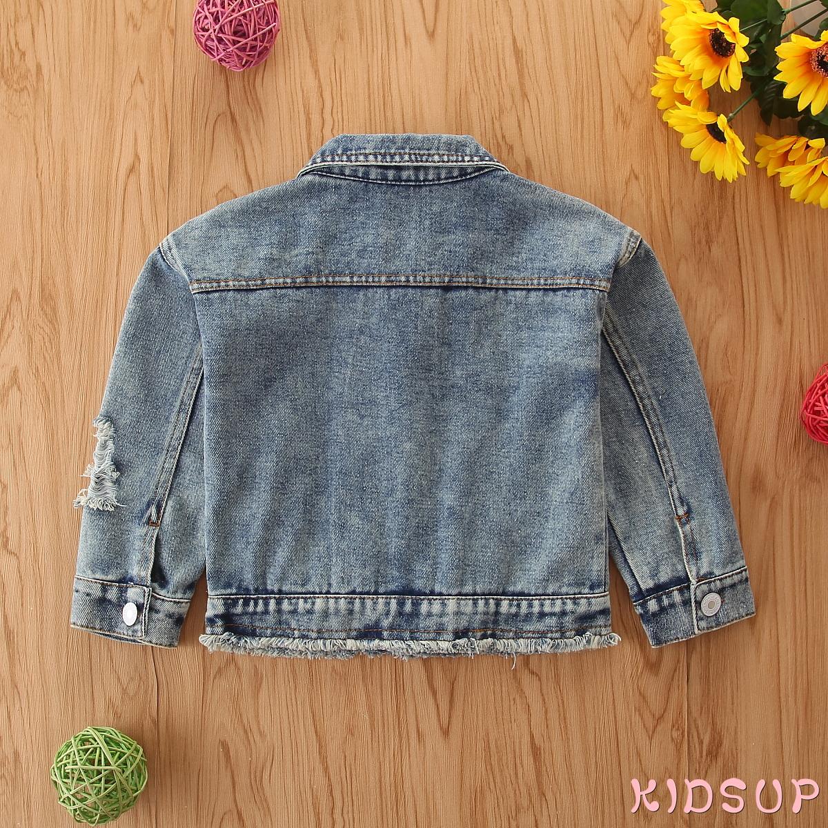 Áo Khoác Denim Tay Dài Phối Túi Họa Tiết Da Báo Cá Tính Cho Bé Gái 1-6 Tuổi