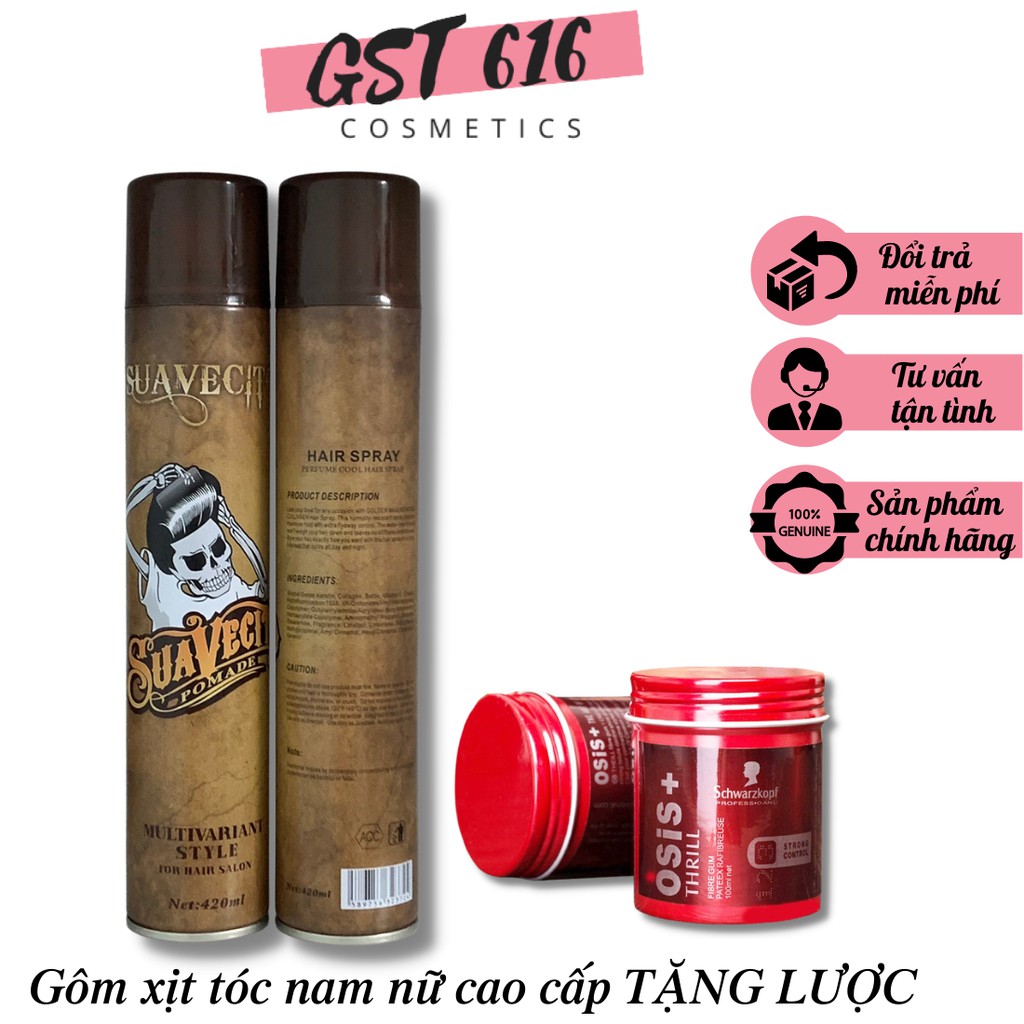 Gôm xịt tóc nam suavecito 420ml kèm sáp vuốt tóc osis thrill 3 chuẩn salon