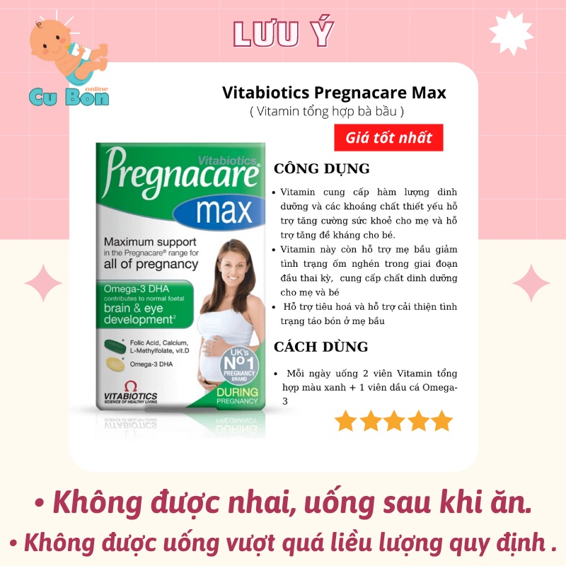 Vitamin tổng hợp cho bà bầu Pregnacare Max 84 viên của Anh Quốc bổ sung dinh dưỡng cho bà bầu và mẹ sau sinh