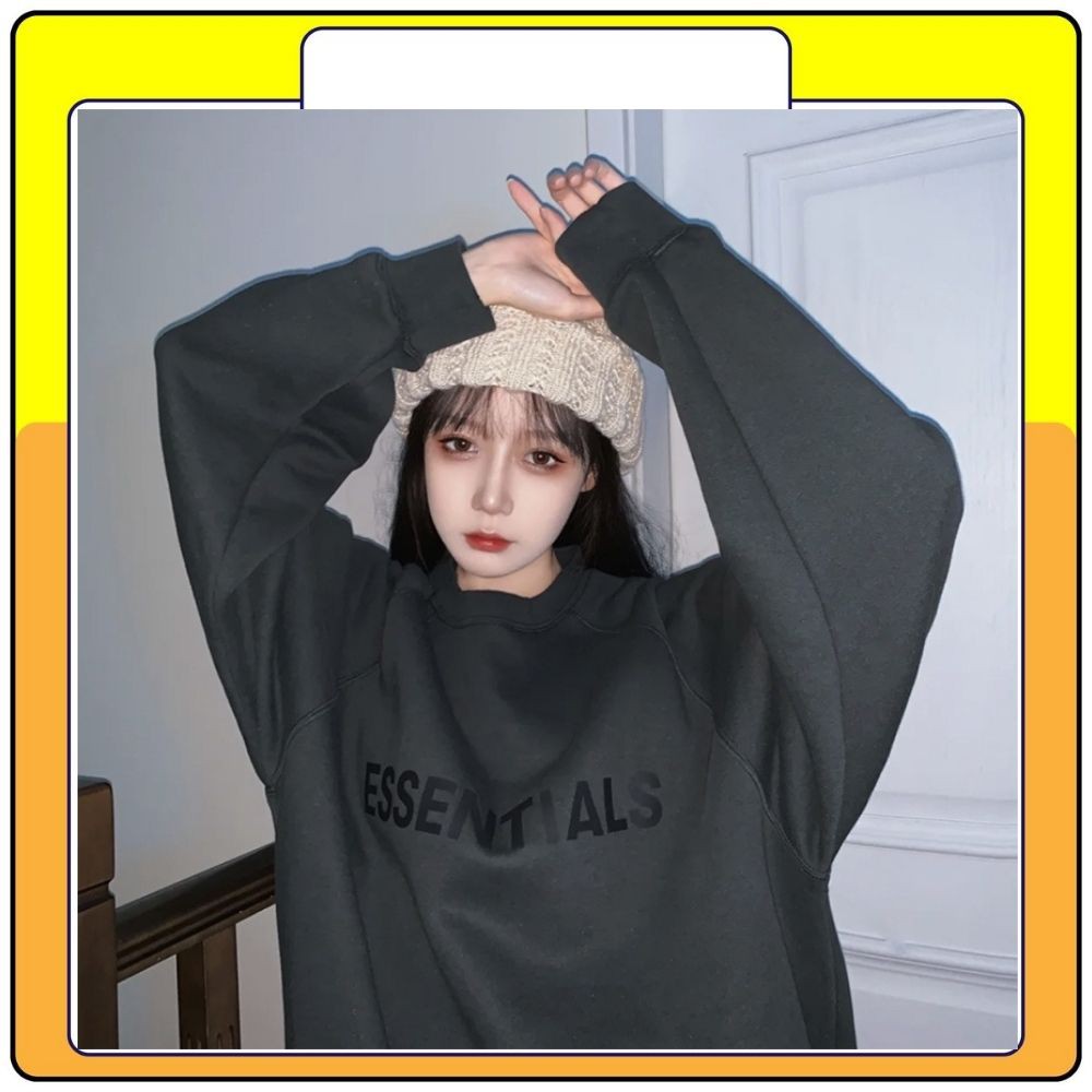 Áo sweater nỉ chữ Essentials , áo hoodie nỉ cổ tròn chất đẹp Queenshop