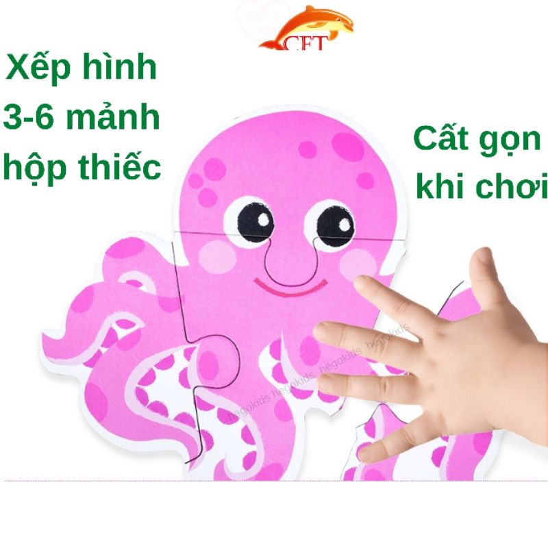 Xêp Hình Cho Bé Từ 2 Tuổi Bộ Ghép Hình Puzzle 3 Đến 6 Mảnh Hộp Sắt Cao Cấp 5 Chủ Đề Con Vật Ô Tô Khủng Long