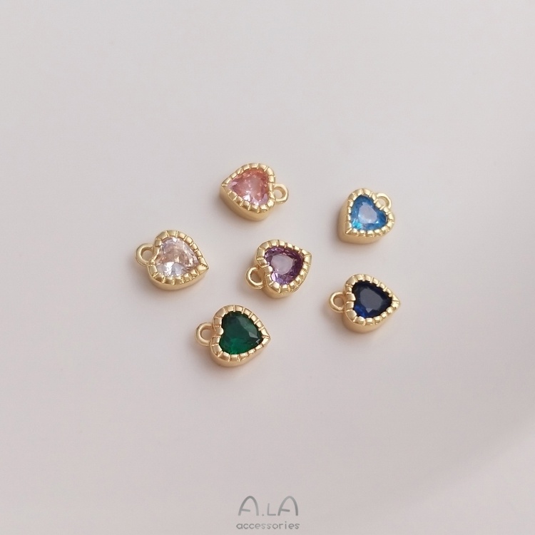 💖Trang sức DIY phụ kiện💖Mặt Dây Chuyền Mạ Vàng 14k Hình Trái Tim Đính Đá Zircon Nhiều Màu Sắc