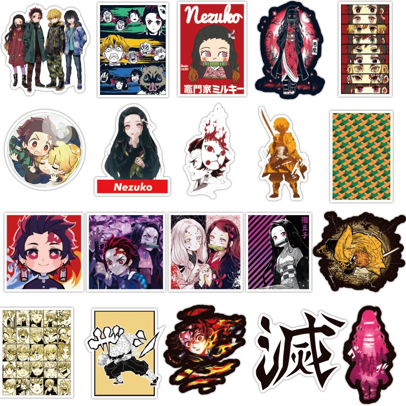 Miếng dán Sticker Anime Manga Kimetsu No Yaiba (Thanh gươm diệt quỷ) trọn bộ 150 hình - In rõ ràng sắc nét khó tróc