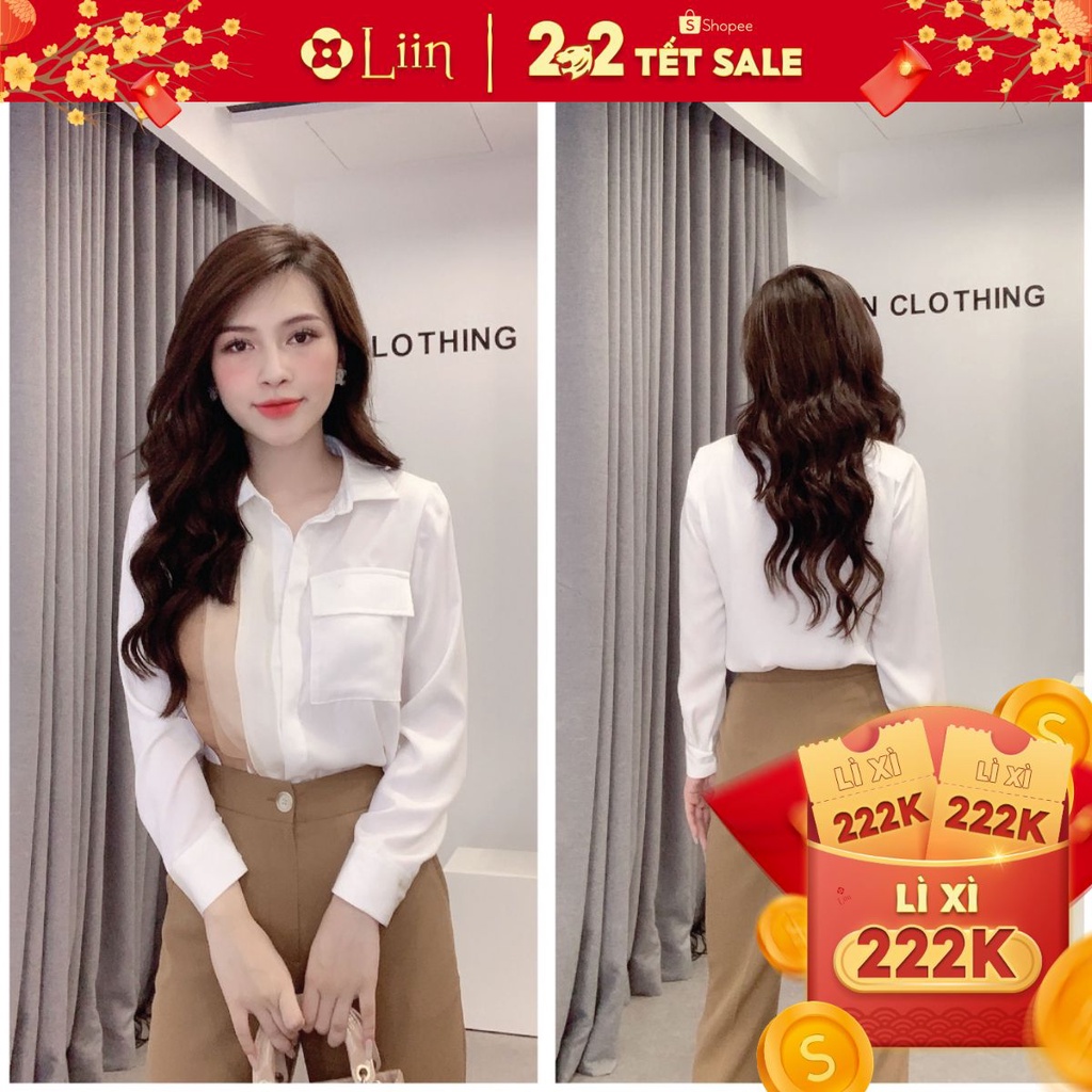 Áo sơ mi nữ màu Trắng chất Lụa dài tay kết hợp 1 Túi xinh xắn Liin Clothing SM3600