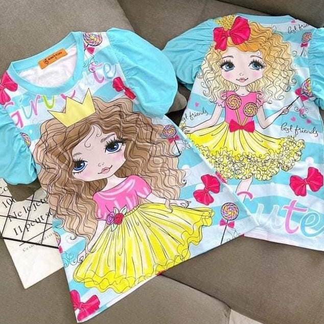 Váy Suông Hoạt Hình Mickey Kitty Pony Tay Bồng Dễ Thương Cho Bé Gái Size 8-35kg Kèm Ảnh Thật VS01