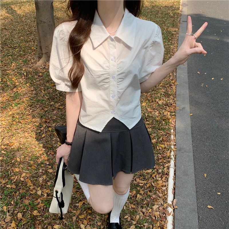 SUXI Áo Sơ Mi Tay Ngắn Màu Sắc Trơn Thiết Kế Đơn Giản Thời Trang Mùa Hè Dành Cho Nữ