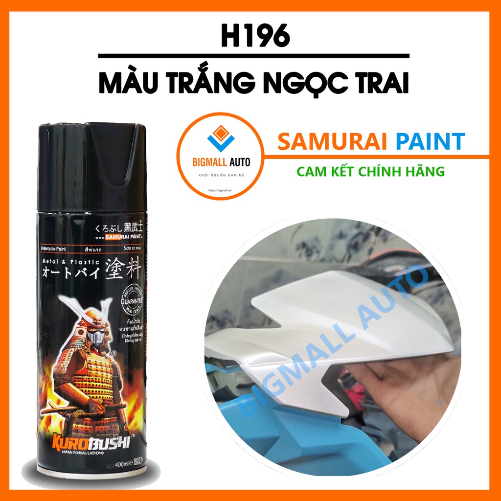 Sơn Samurai màu trắng ngọc trai H196 - chai sơn xịt chuyên dụng dành cho sơn xe máy, ô tô, dụng cụ, đồ đạc