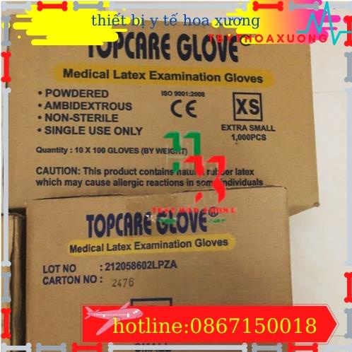 [Hàng Chính Hãng] Thùng 10 Hộp Găng Tay Y Tế Có Bột Các Size TOPCARE Nhập Khẩu Malaysia Hộp 100 Cái