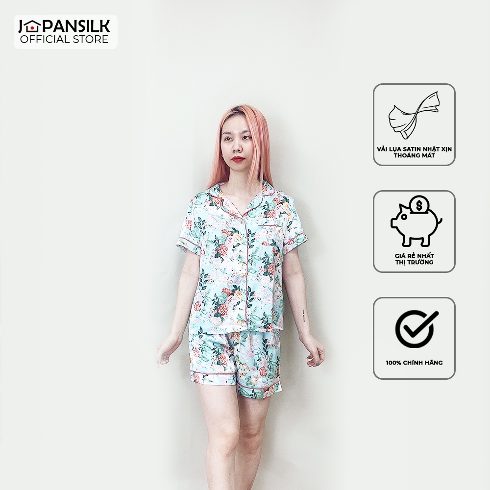 Bộ Đồ Ngủ Lụa Pijama Cao Cấp JAPAN SILK Mùa Hạ Họa Tiết Lá Hoa