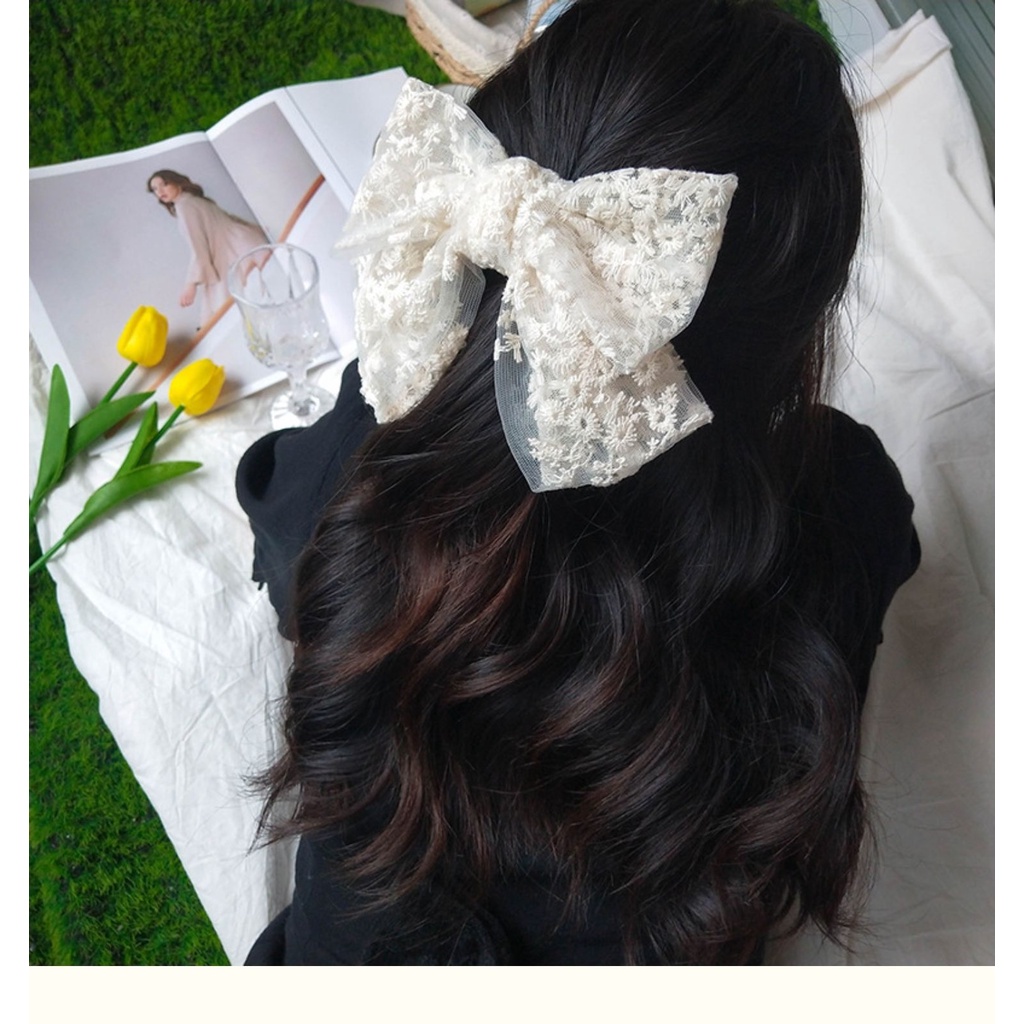 Cặp tóc, kẹp tóc nơ ren nhiều màu dịu dàng tiểu thư chồi accessories - Y023