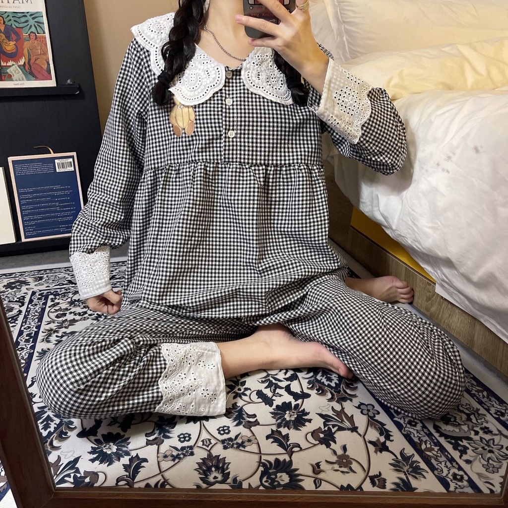 (Ảnh thật) Bộ Ngủ Baby Doll Quần Dài Phối Ren Dễ Thương Nữ Tính - Bộ pijama Xinh | BigBuy360 - bigbuy360.vn