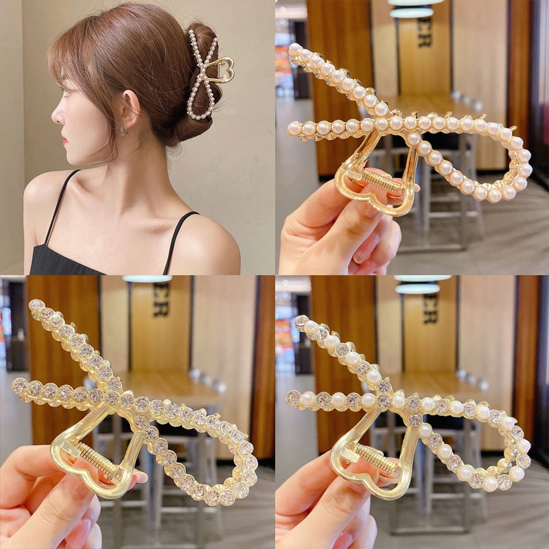 Kẹp tóc kim loại đính ngọc trai giả 2021 kiểu Hàn Quốc thanh lịch