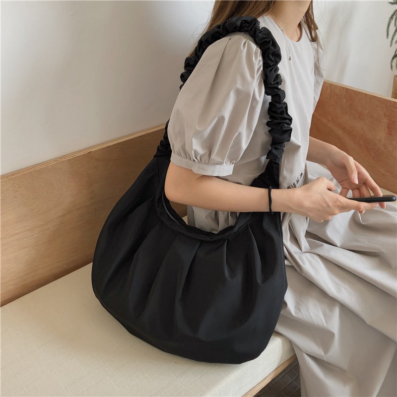 Túi Đeo Vai Bằng Nylon Canvas Cỡ Lớn Thiết Kế Xếp Ly Dành Cho Nữ IELGY