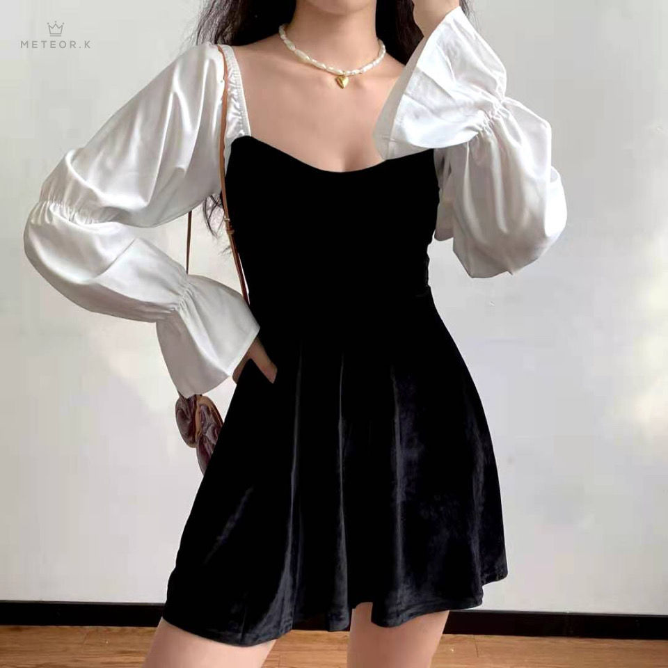 Đầm Nhung Cổ Vuông Dài Tay Thời Trang Nữ Tính | BigBuy360 - bigbuy360.vn