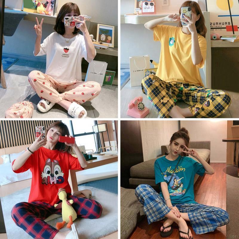 Bộ Đồ Ngủ Ngắn Tay In Hoạt Hình Dễ Thương Cho Nữ