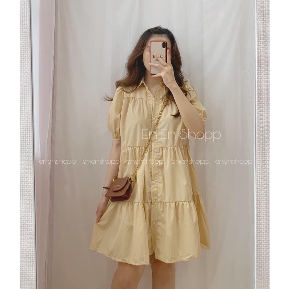 {Amanda}Váy babydoll 3 tầng cổ đức tay bồng . Váy hàn quốc form rộng chất mát 3 tầng 2 màu trắng be hothit