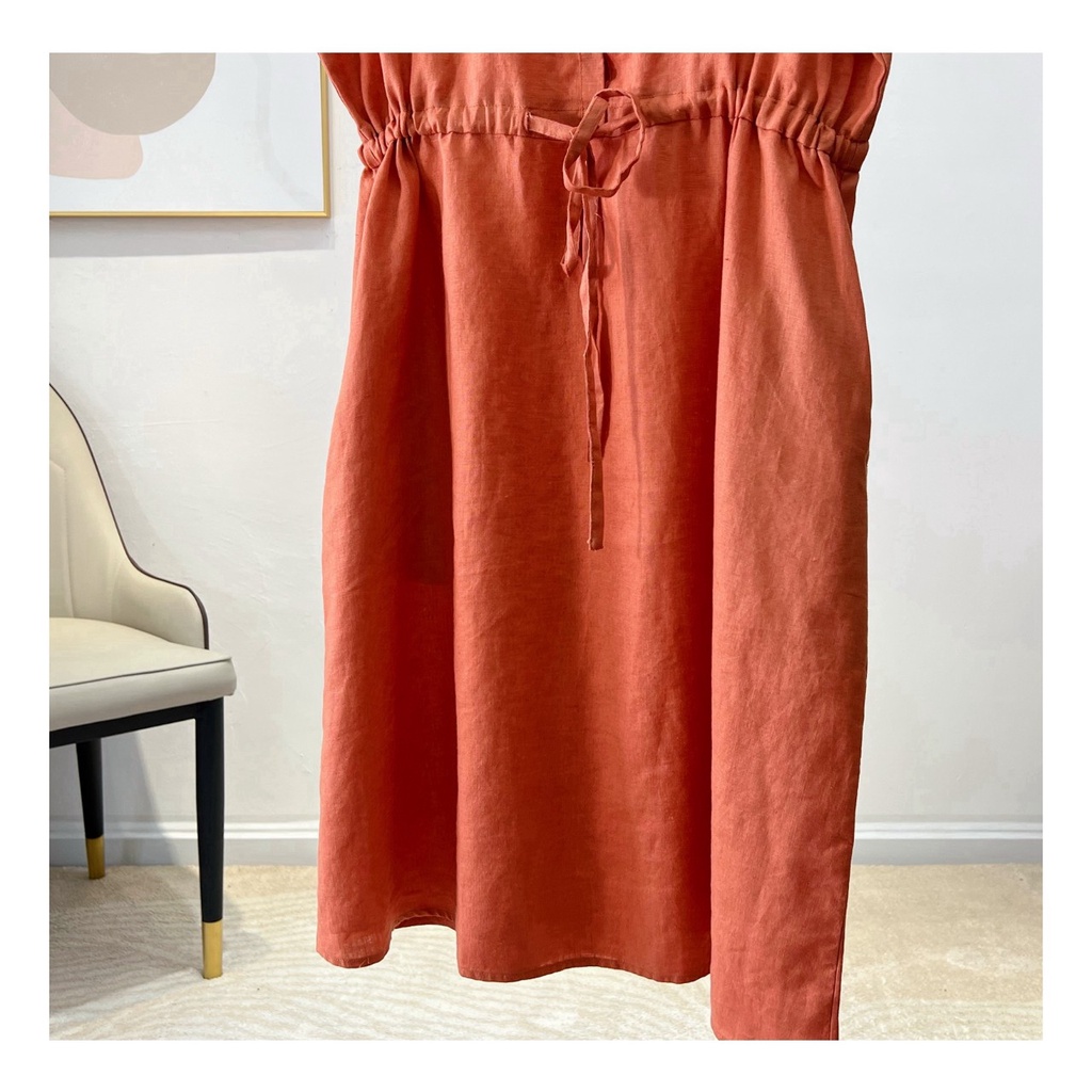 Đầm suông linen form rộng cổ sơ mi không kén dáng mặc,dáng suông vải đũi mềm mát