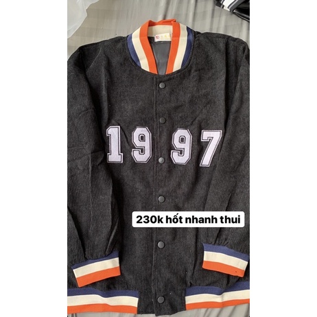 Áo bomber nhung tăm basic 1997 hai lớp form rộng unisex nam nữ