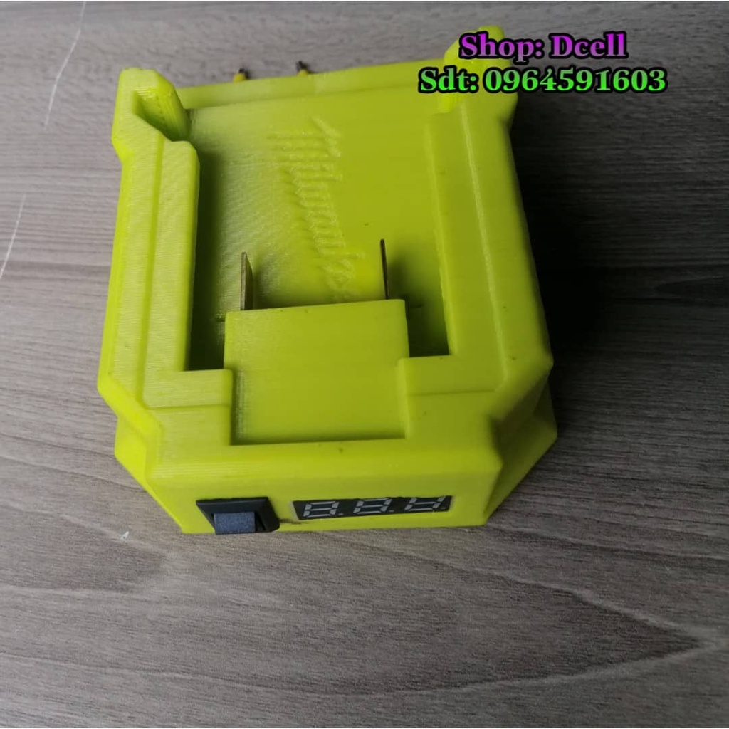 Đế Chuyển Pin Milwaukee 18v Có Tiếp Điểm Và Công Tắc Bấm Báo Vôn IN 3D Siêu Bền