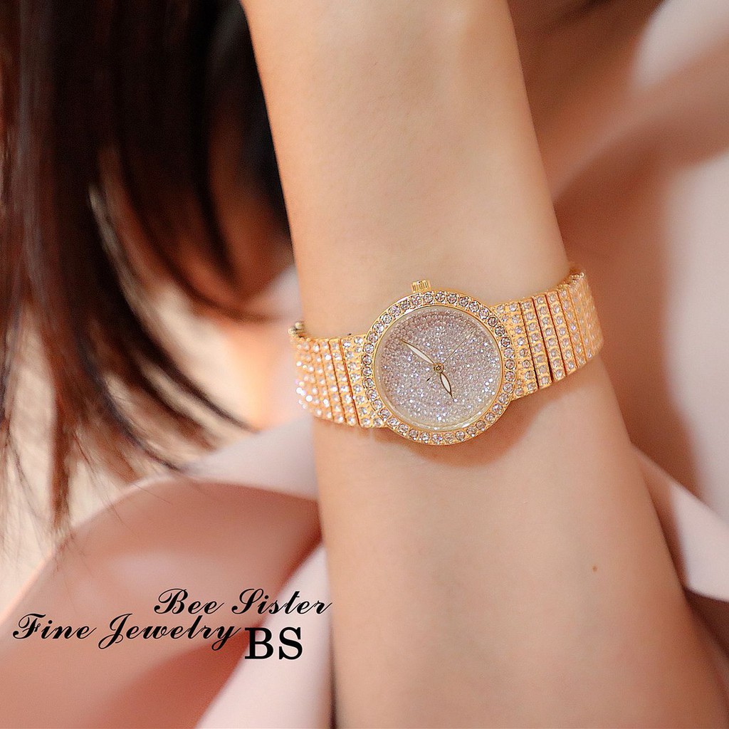 Đồng hồ nữ dây kim loại, đồng hồ đeo tay thời trang nữ đính đá cao cấp BEE SISTER, siêu sang chảnh, cực kỳ sành điệu
