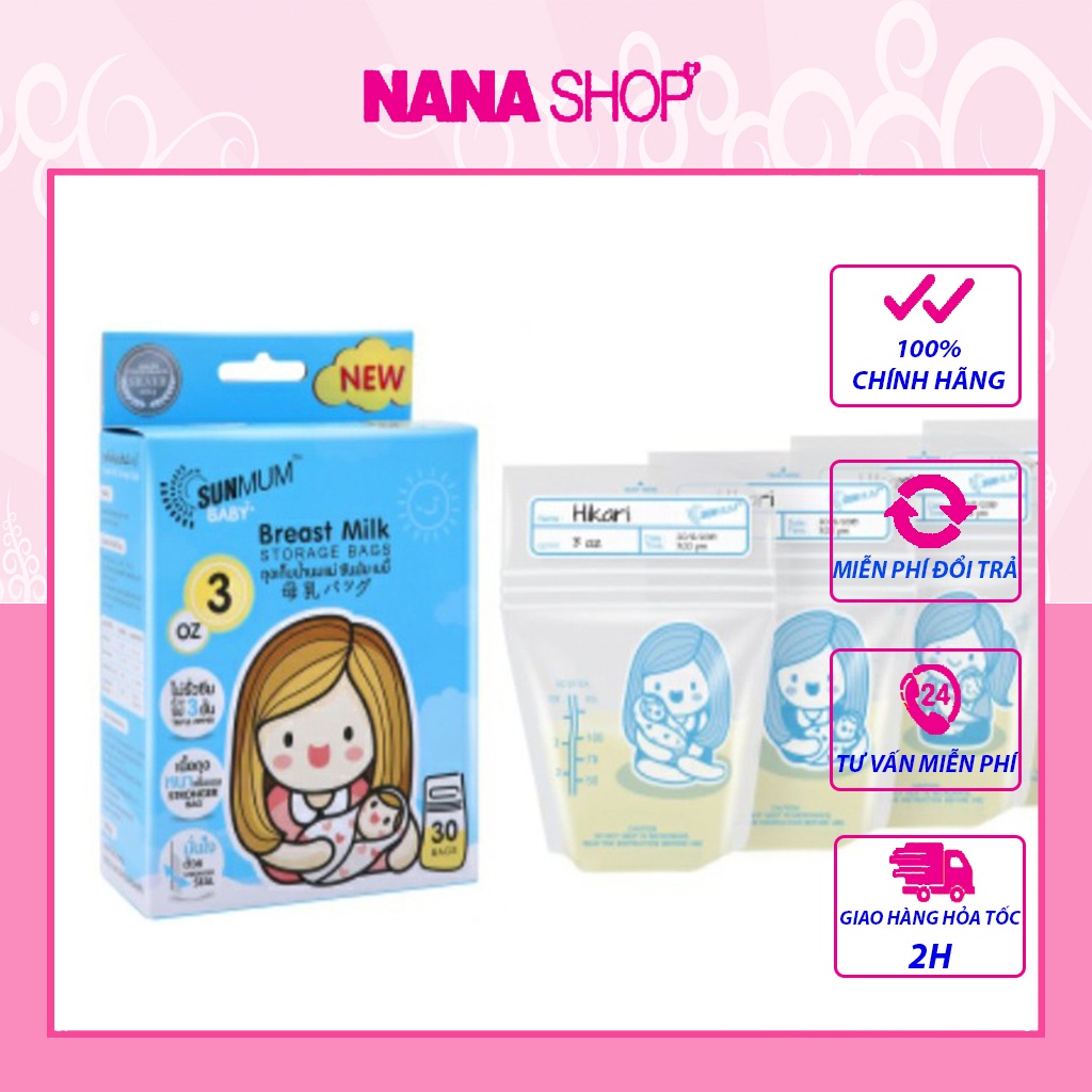 Túi trữ sữa mẹ Sunmum Thái Lan hộp 30 túi 100ml BPAFree nhập khẩu chính hãng