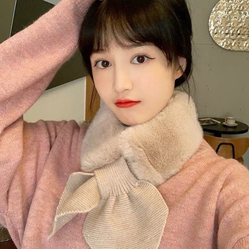 Khăn choàng cổ 60-80cm phối lông mềm ấm áp cho nữ