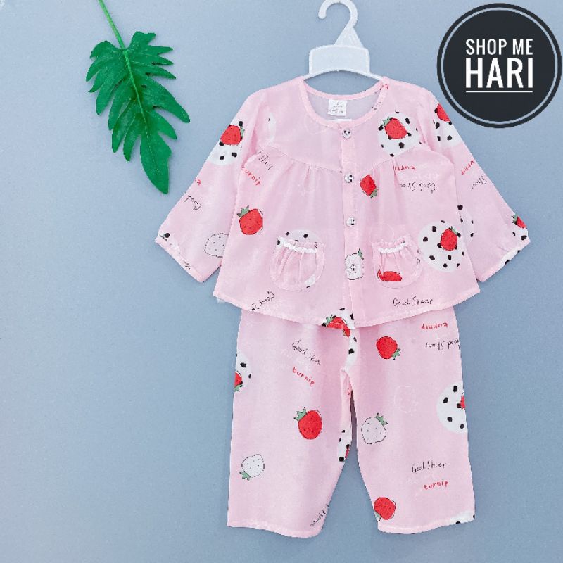 Bộ tole/lanh tay dài quần dài cài nút giữa bé gái