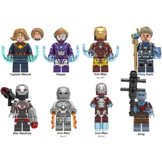 Nonlego Captain Marvel, Pepper, Iron Man Mk 85, Tony Stark, War Machine, Iron Man Mk 1, Iron Man Mk 5, Korg