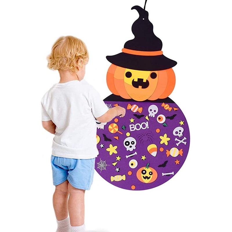 Mặt Dây Chuyền Bằng Vải Nỉ Không Dệt Hình Bí Ngô Phù Thủy Bí Ngô Halloween Có Thể Gập Lại Trang Trí Cho Bé Gái