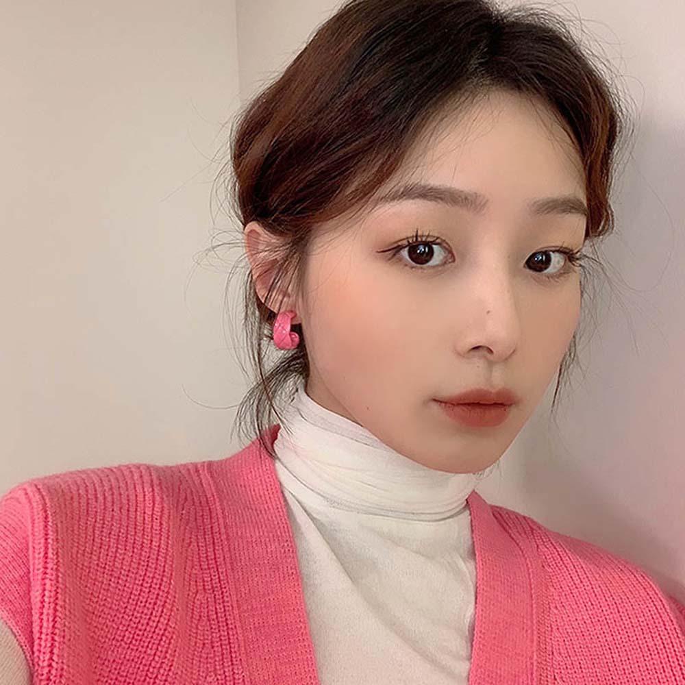 Bông Tai Hình Chữ C Màu Hồng Đơn Giản Phong Cách Hàn Quốc Dễ Thương Dành Cho Nữ