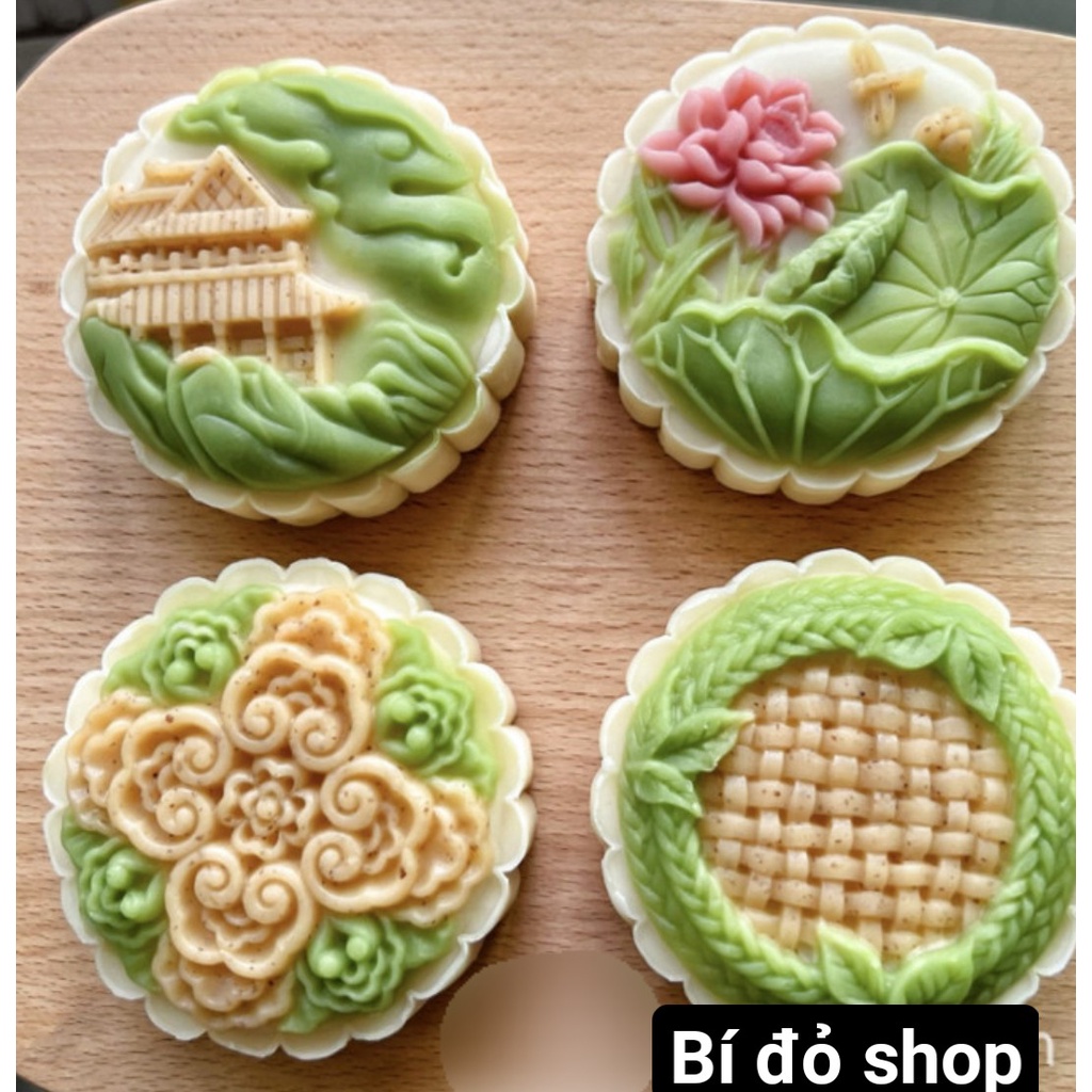 Khuôn trung thu lò xo 2022 VÀNH VIỀN LÁ 4 mặt 1 nhấn 150g, 200g