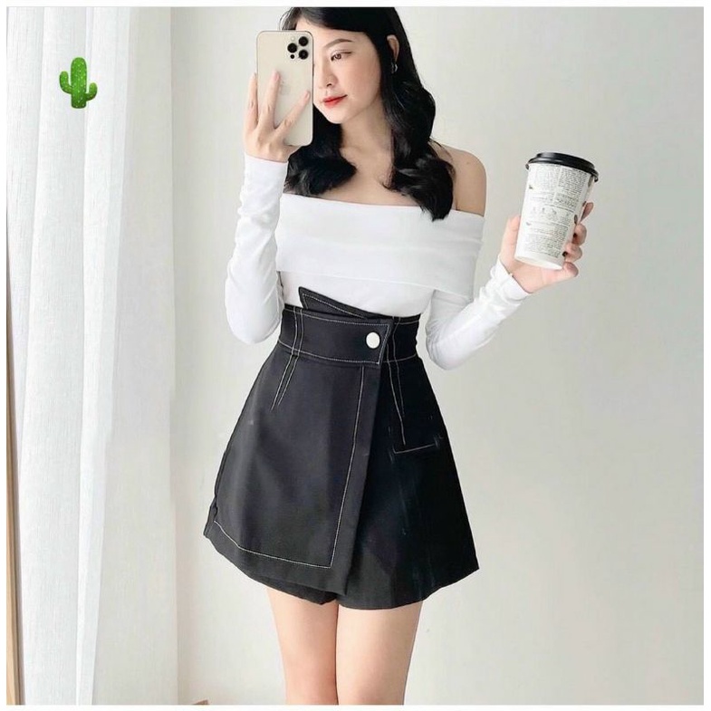 Áo bẹt vai len gân tay dài đỏ rực rỡ sang xịn