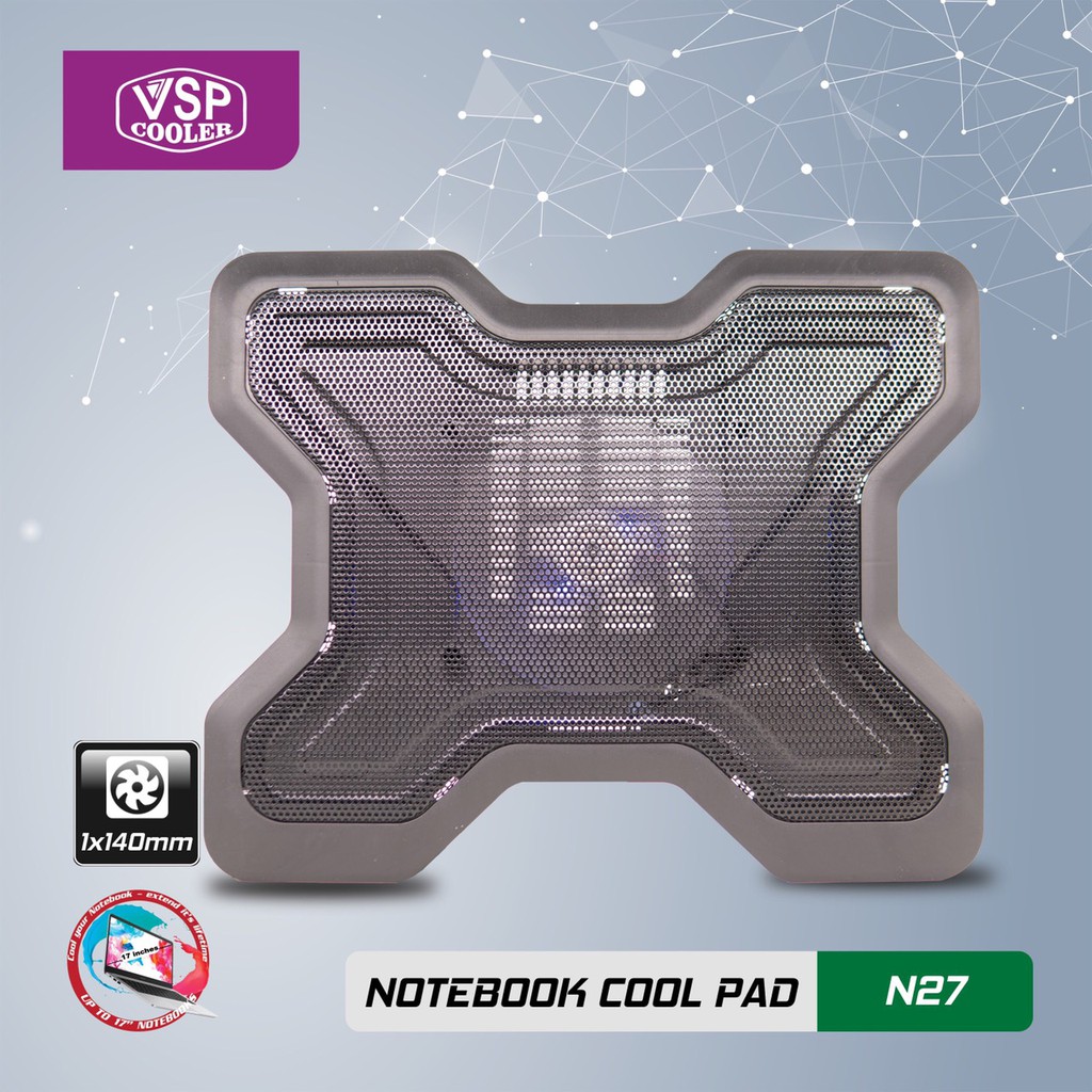 ĐẾ TẢN NHIỆT VSP N27- Fan VSP Cooler N27 (1*Fan 14cm)- Notebook cool pad N27- BẢO HÀNH 3 THÁNG