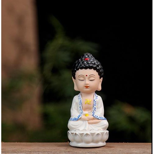 Tượng Phật Ngự Thiền Hoa Sen Trắng Gốm Trắng