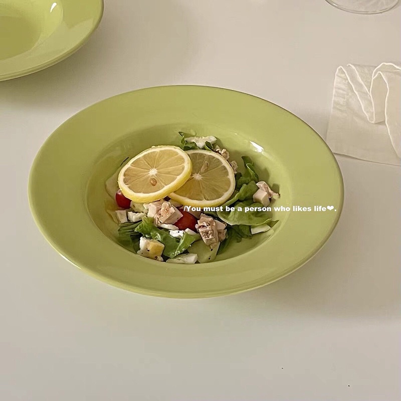 Đĩa sứ pasta, đĩa mũ rơm nhiều màu phong cách Hàn Quốc