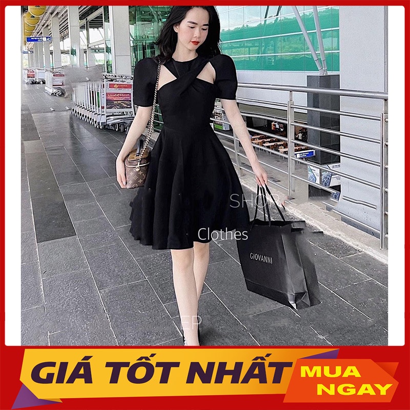 Đầm Xinh Chéo Cổ Phom Xòe Bồng Hàng Quảng Châu M3587