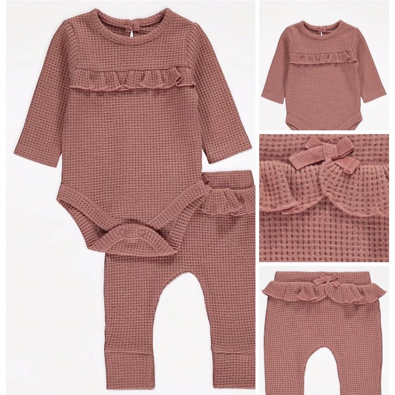 Set quần và áo bé gái màu vỏ đỗ xinh xắn sz 6-9m