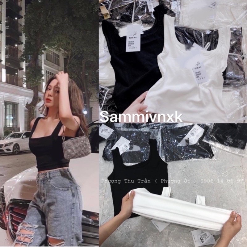 Áo ba lỗ trơn croptop nữ cổ vuông SammivnxkÁo tank hai dây bản to nữ{free ship}