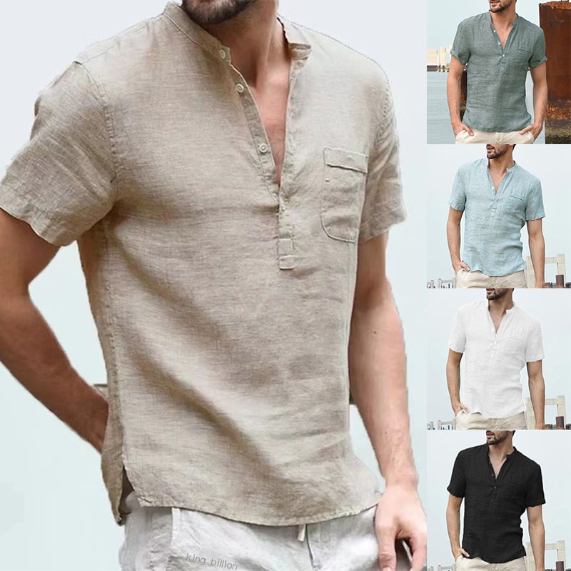 Áo Thun Trơn Cổ Chữ V Tay Ngắn Có Nút Cài Thoáng Khí Dành Cho Nam Giới 2022 Plus Size