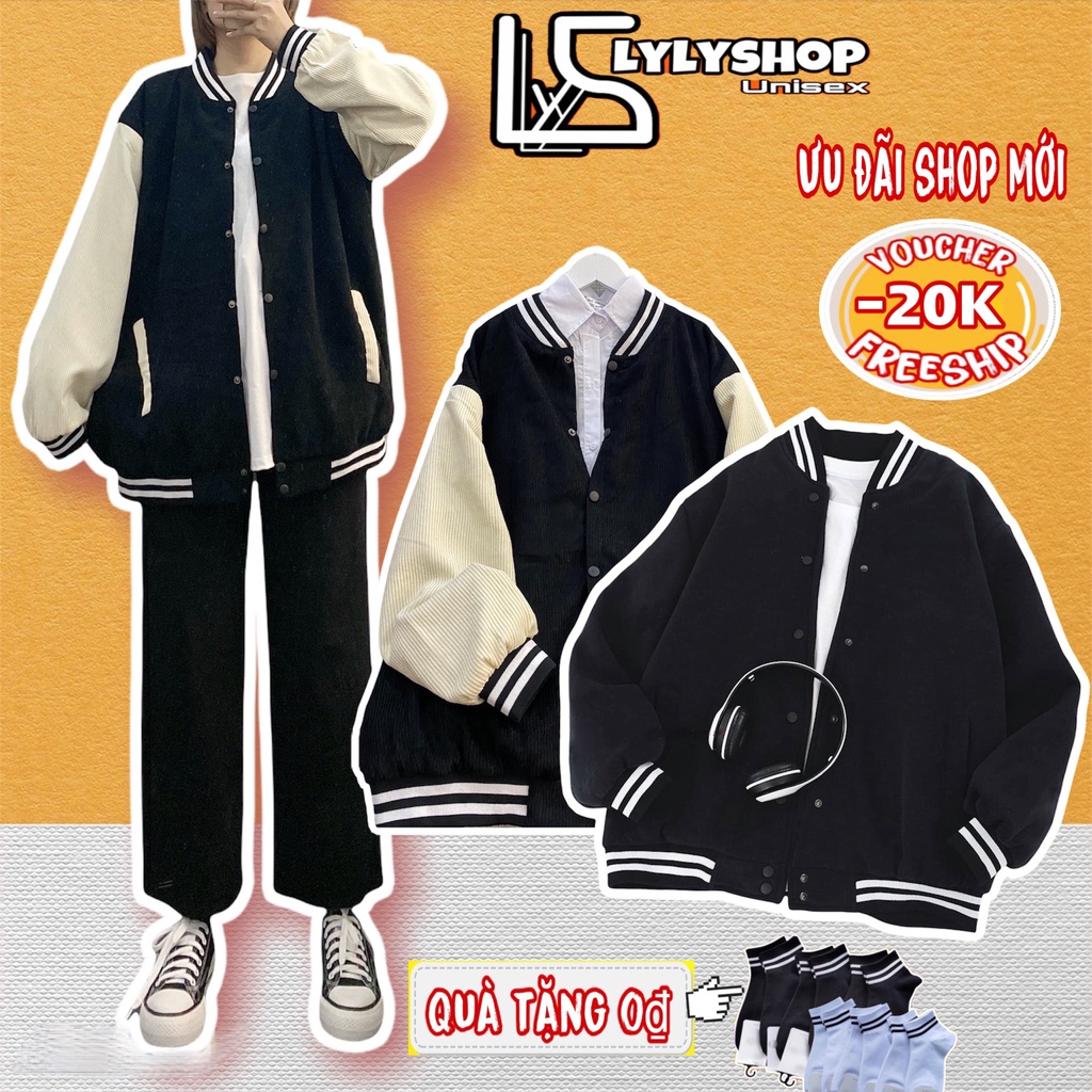 Áo khoác bomber Lylyshop Unisex, kiểu áo khoác ngoài mùa thu chất vải nhung tăm lót dù cao cấp overisze form rộng