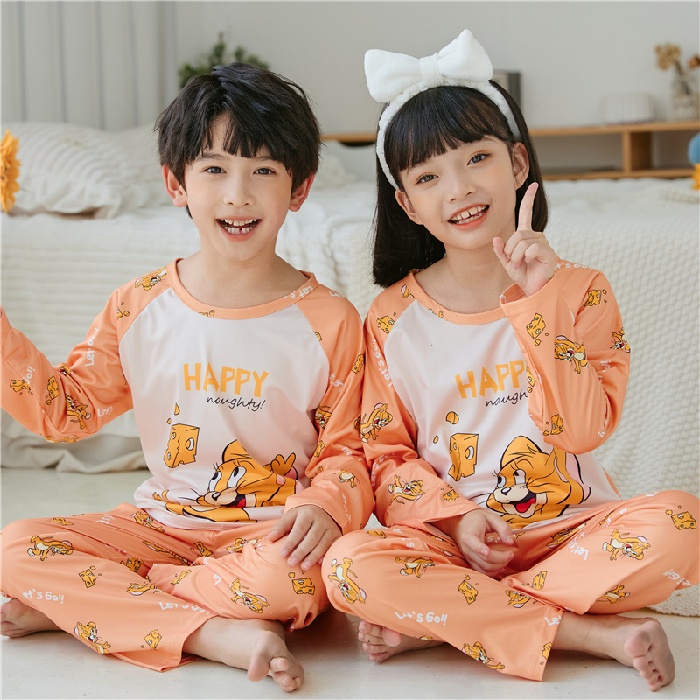 Bộ Đồ Ngủ Tay Dài Chất Cotton In Họa Tiết Hoạt Hình Dễ Thương Cho Bé Gái