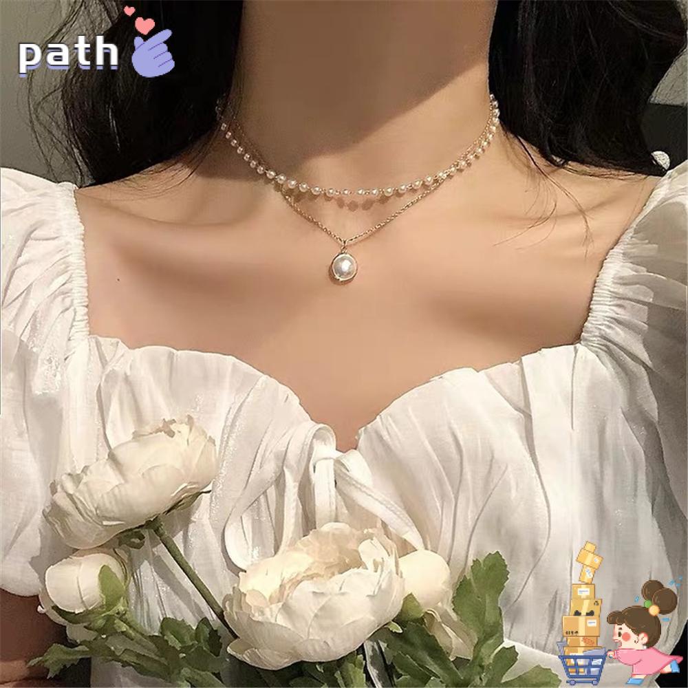 Vòng cổ choker hai lớp đính hạt ngọc trai thời trang mùa hè 2021 phong cách retro dành cho nữ