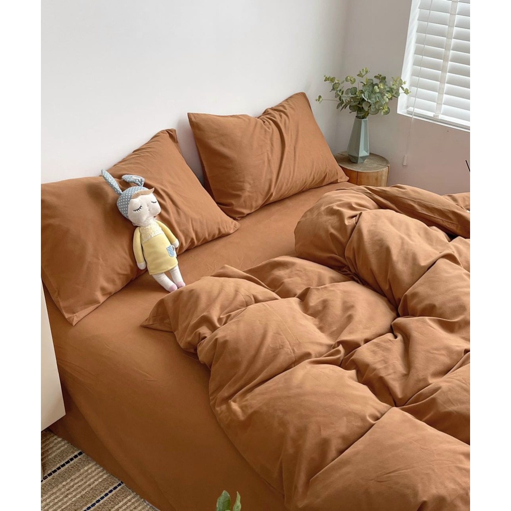 Bộ chăn ga gối cotton tici trơn K'home set 4 món cotton hoạt tính trơn nhiều màu lựa chọn