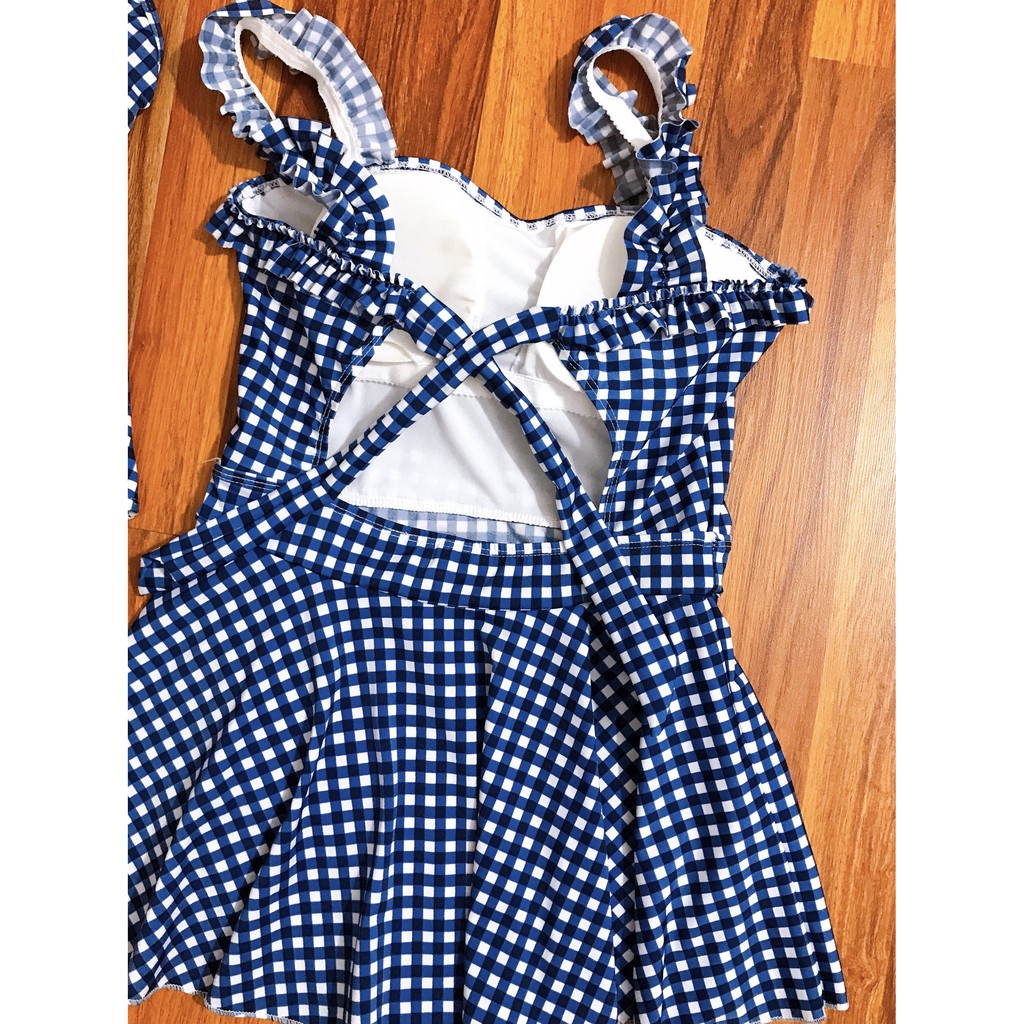 Bikini, Đồ Bơi Đi Biển Thân Liền Caro Xanh ODERI LT-097
