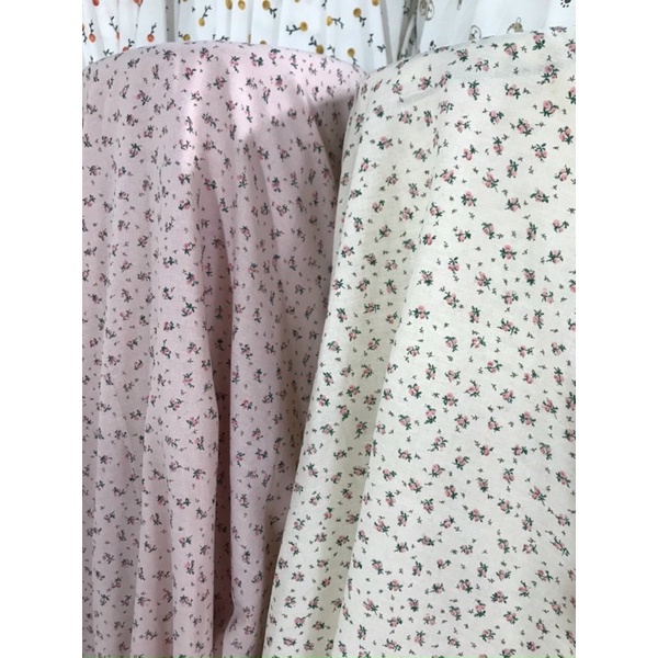 vải linen hoa nhí nền kem mềm mát dày dặn may váy không cần lót