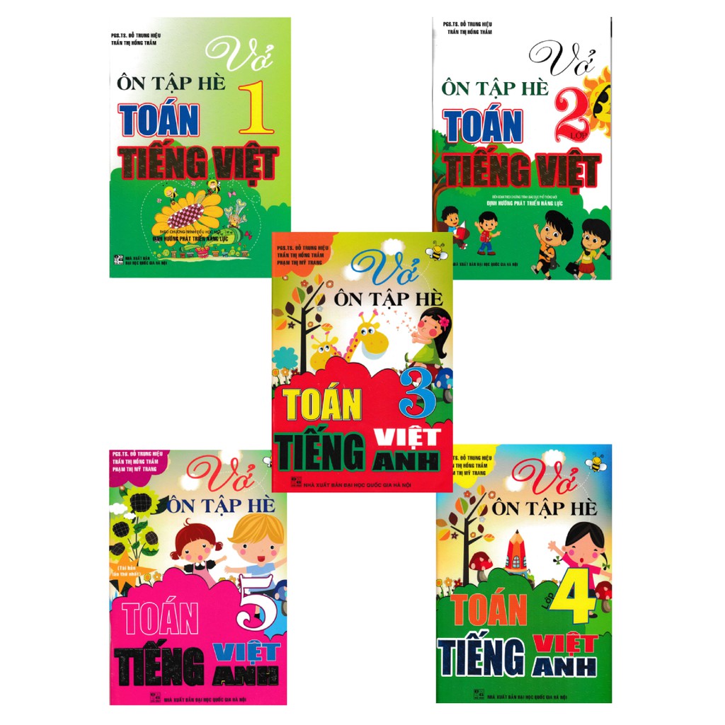 SÁCH - combo vở ôn tập hè toán - tiếng việt - tiếng anh tiểu học (bộ 5 cuốn)  - HAB