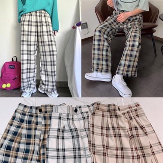 Quần kẻ caro ống rộng, Quần kẻ caro ống suông cạp cúc chun sau nhiều màu (ảnh thật/ hàng có sẵn).