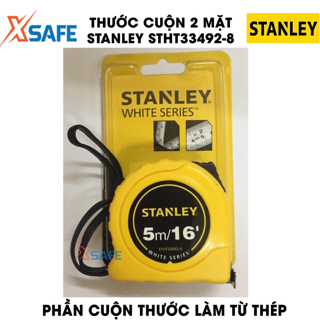 Thước cuộn STANLEY STHT33492-8 5mx19mm lưỡi thép dẻo Thước cuộn 2 mặt Stanley vỏ nhựa ABS bọc cao su bền bỉ