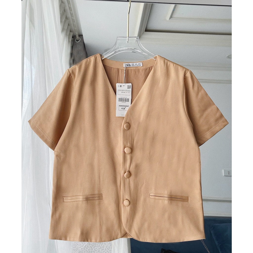 Áo sơ mi nữ cổ vest ngắn tay form rộng công sở SM VEST CÁT NHẬT
